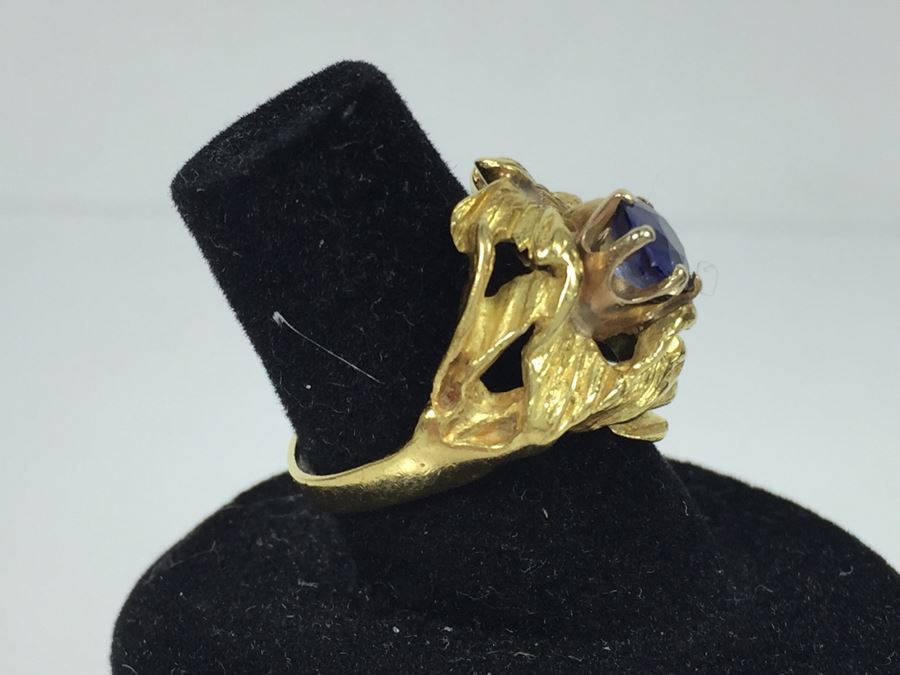 18K Yellow Gold Ring With (2) Round Blue Sapphires 6.2-6.3MM X 4.0MM Apx. 2.5 Carats Total Weight - Each Saphire Appraised At $1,000 Each But They Need Polishing - Must See In Person - Ring Size 6 9.3g [Photo 7]
