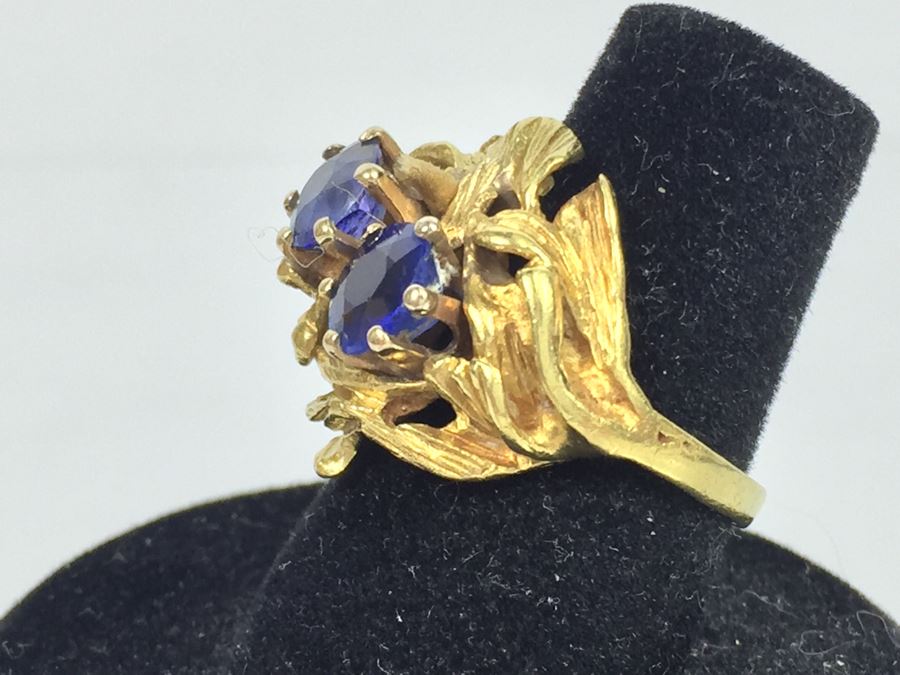 18K Yellow Gold Ring With (2) Round Blue Sapphires 6.2-6.3MM X 4.0MM ...