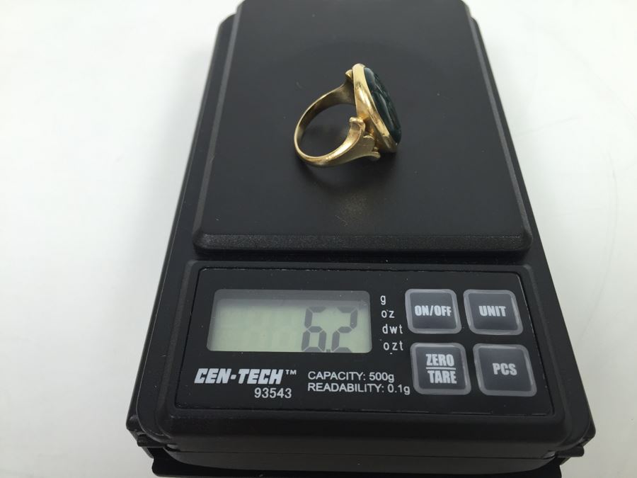 14K Yellow Gold Ring With Cracked Bloodstone Monogram 17.5 X 13.5 X 3MM Ring Size 6.5 6.2g [Photo 12]