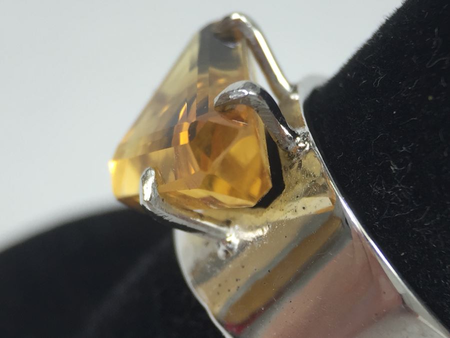 Sterling Silver Natural Citrine Fantasy Cut Ring 14.7 X 9.5 X 6.3MM Apx 4.16 Carats Ring Size 7.25 4.5g [Photo 9]