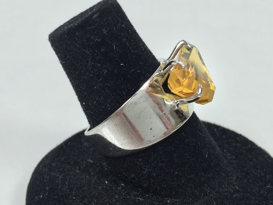 Sterling Silver Natural Citrine Fantasy Cut Ring 14.7 X 9.5 X 6.3MM Apx 4.16 Carats Ring Size 7.25 4.5g [Photo 2]