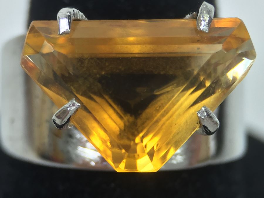 Sterling Silver Natural Citrine Fantasy Cut Ring 14.7 X 9.5 X 6.3MM Apx 4.16 Carats Ring Size 7.25 4.5g [Photo 6]