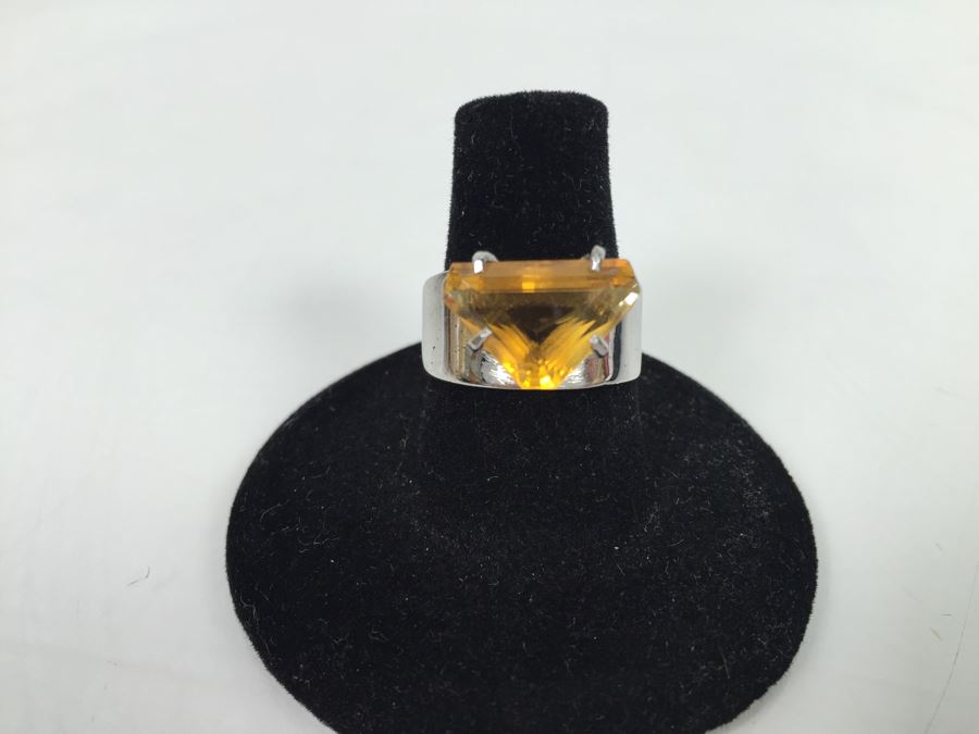 Sterling Silver Natural Citrine Fantasy Cut Ring 14.7 X 9.5 X 6.3MM Apx 4.16 Carats Ring Size 7.25 4.5g [Photo 3]