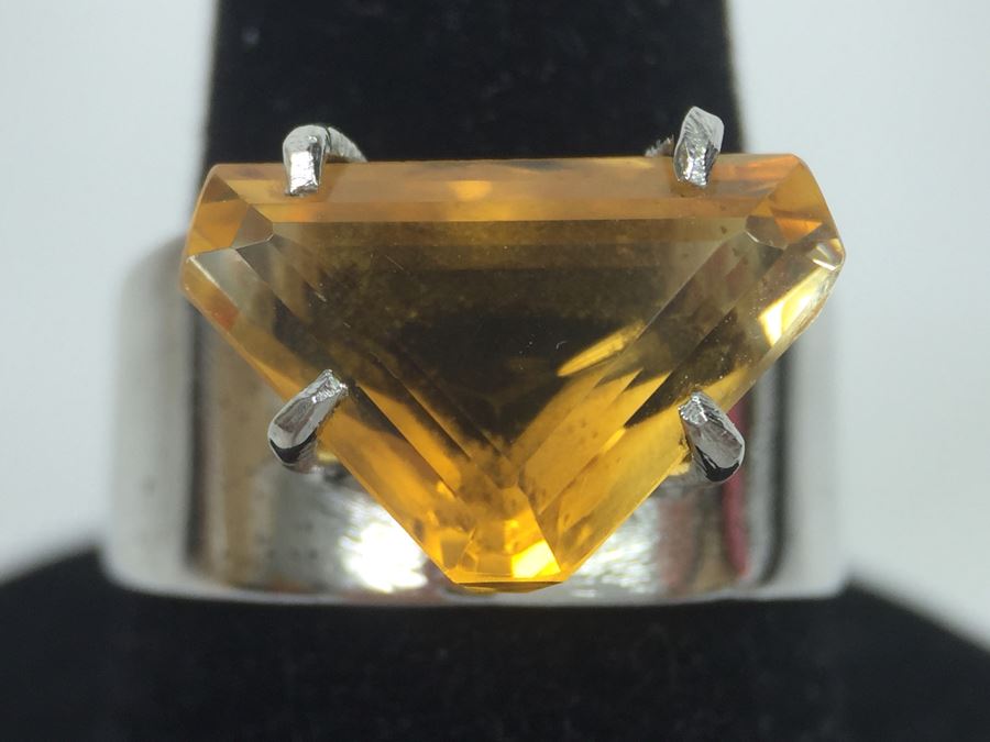 Sterling Silver Natural Citrine Fantasy Cut Ring 14.7 X 9.5 X 6.3MM Apx 4.16 Carats Ring Size 7.25 4.5g [Photo 8]