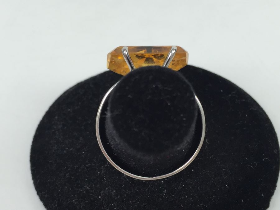 Sterling Silver Natural Citrine Fantasy Cut Ring 14.7 X 9.5 X 6.3MM Apx 4.16 Carats Ring Size 7.25 4.5g [Photo 5]