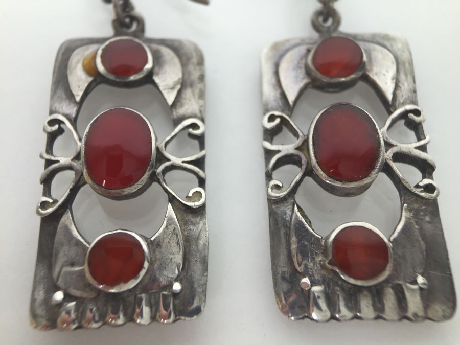 Sterling Silver Art Nouveau Style Earrings 6.5g [Photo 4]