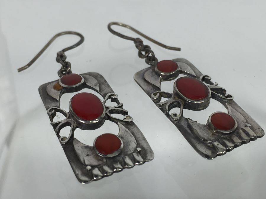 Sterling Silver Art Nouveau Style Earrings 6.5g [Photo 2]