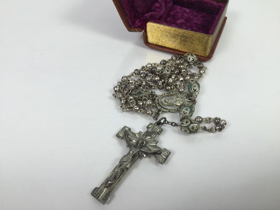 Vintage Sterling Silver Rosary Beads With Vintage Box Signed Sterling ...