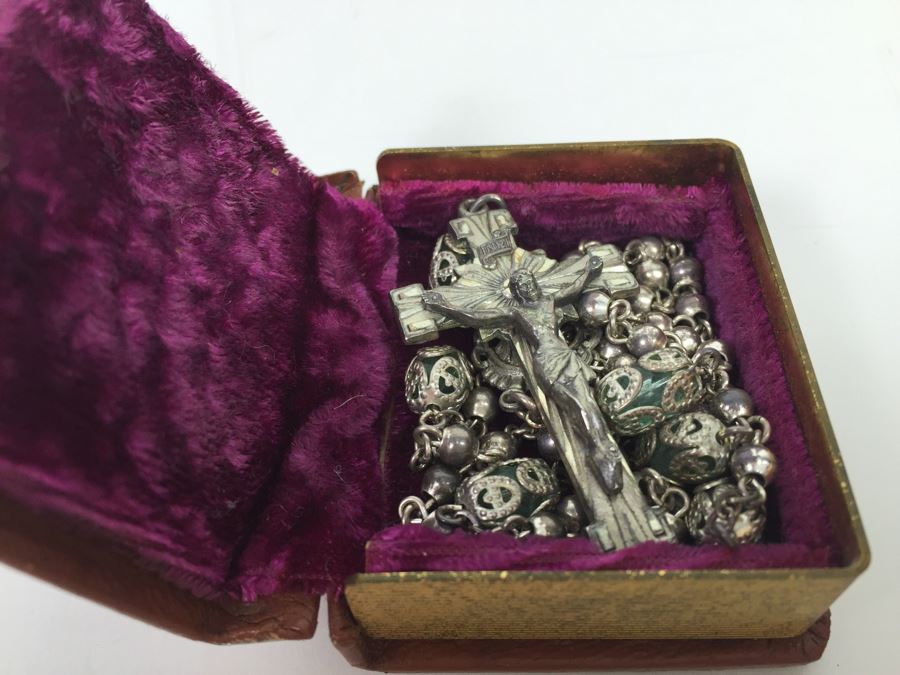 Vintage Sterling Silver Rosary Beads With Vintage Box Signed Sterling CREED 24.8g [Photo 4]