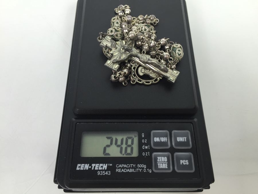 Vintage Sterling Silver Rosary Beads With Vintage Box Signed Sterling CREED 24.8g [Photo 19]