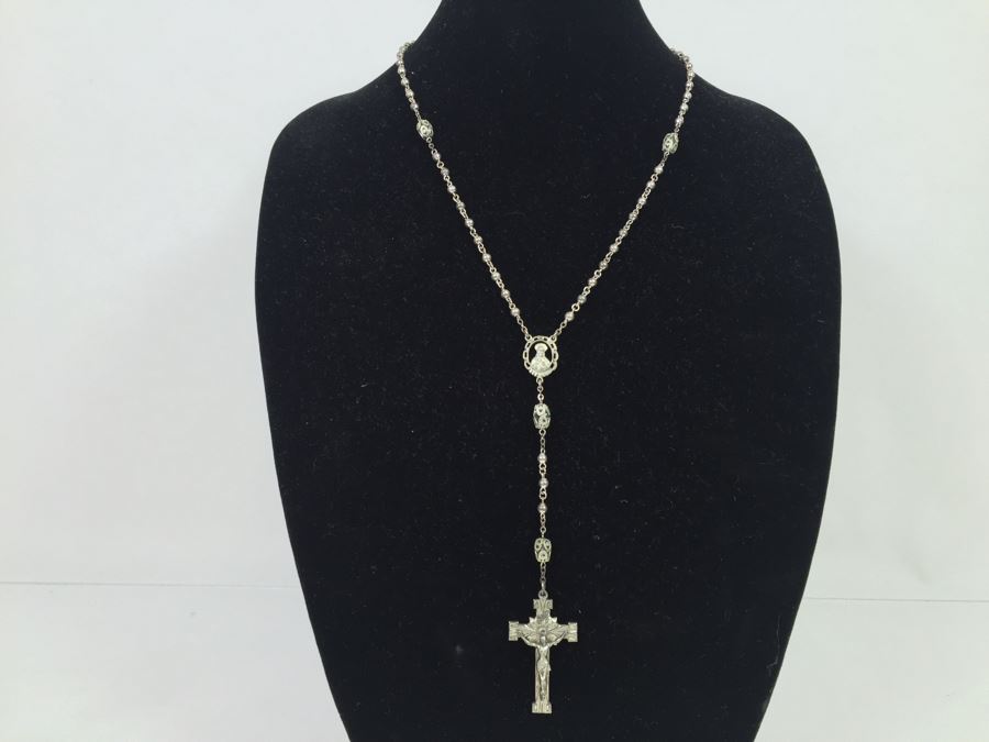 Vintage Sterling Silver Rosary Beads With Vintage Box Signed Sterling CREED 24.8g [Photo 17]