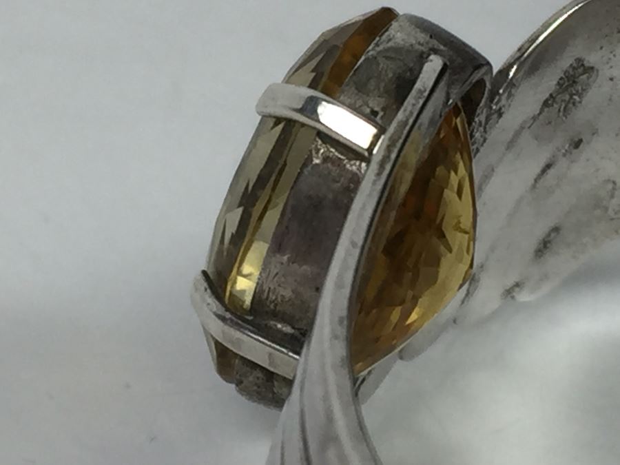 Sterling Silver Art Deco Style Cuff Bracelet With Natural Citrine 17.5 X 11.5 X 10.6MM Apx 12 Carats 20.7g [Photo 13]