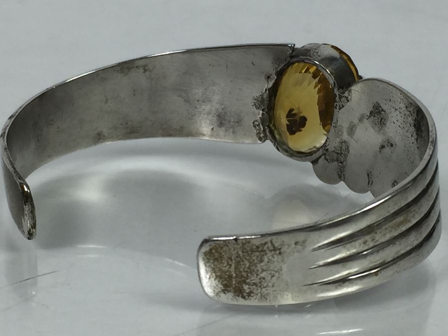 Sterling Silver Art Deco Style Cuff Bracelet With Natural Citrine 17.5 X 11.5 X 10.6MM Apx 12 Carats 20.7g [Photo 9]