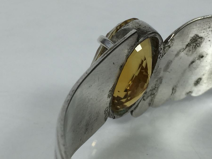 Sterling Silver Art Deco Style Cuff Bracelet With Natural Citrine 17.5 X 11.5 X 10.6MM Apx 12 Carats 20.7g [Photo 11]