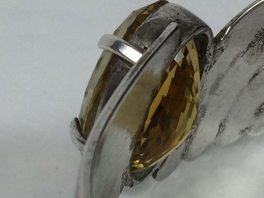 Sterling Silver Art Deco Style Cuff Bracelet With Natural Citrine 17.5 X 11.5 X 10.6MM Apx 12 Carats 20.7g [Photo 12]
