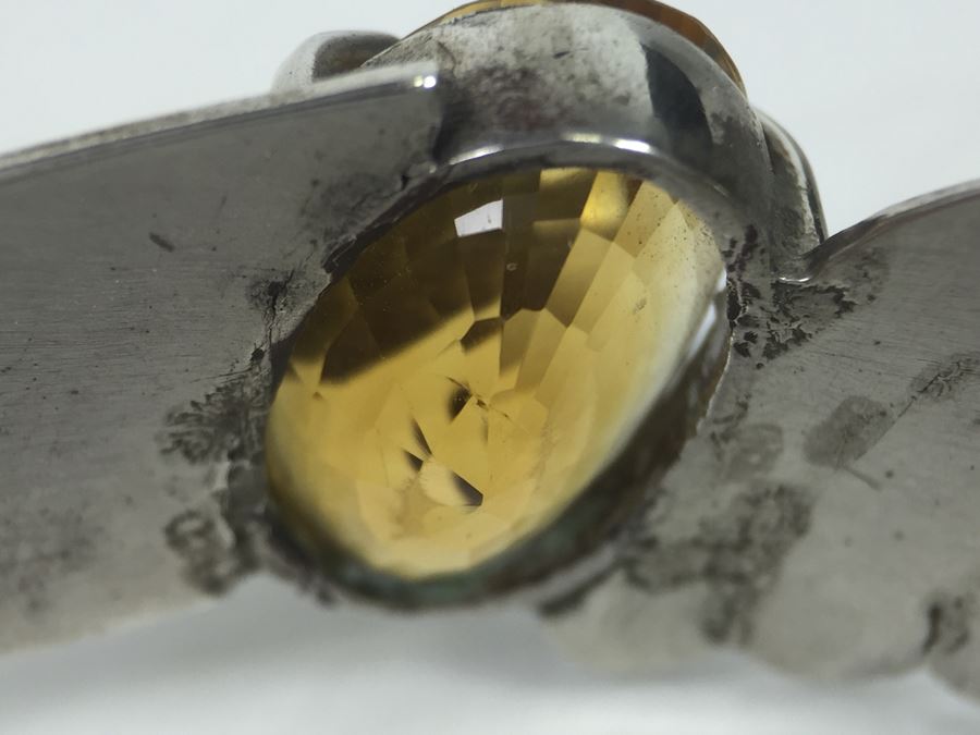 Sterling Silver Art Deco Style Cuff Bracelet With Natural Citrine 17.5 X 11.5 X 10.6MM Apx 12 Carats 20.7g [Photo 16]