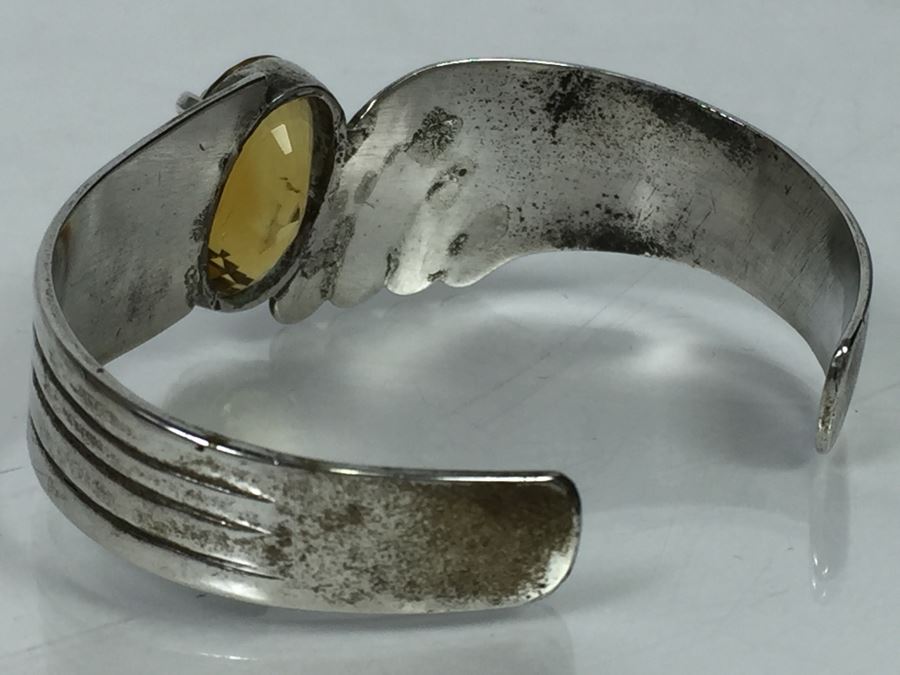 Sterling Silver Art Deco Style Cuff Bracelet With Natural Citrine 17.5 X 11.5 X 10.6MM Apx 12 Carats 20.7g [Photo 10]