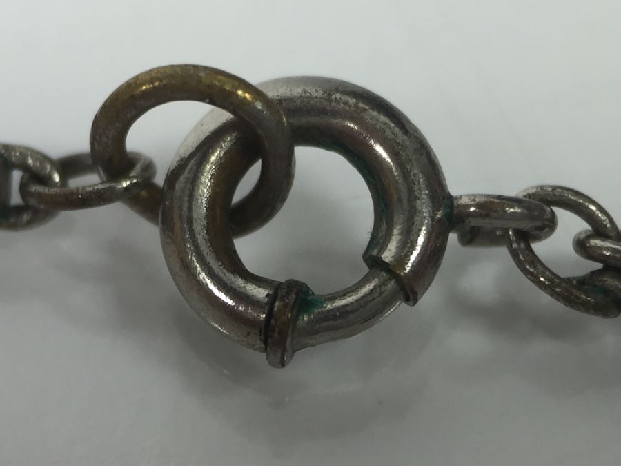 Vintage Sterling Silver Pendant With Marcasites And Chalcedony And Silver Plate On Copper Chain 12g [Photo 18]