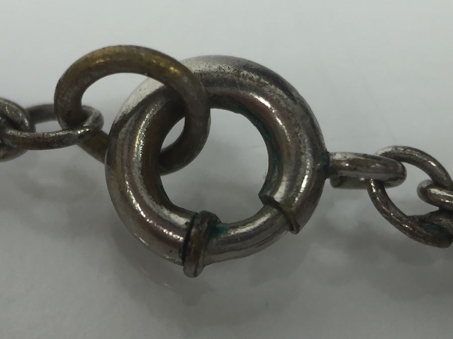 Vintage Sterling Silver Pendant With Marcasites And Chalcedony And Silver Plate On Copper Chain 12g [Photo 17]