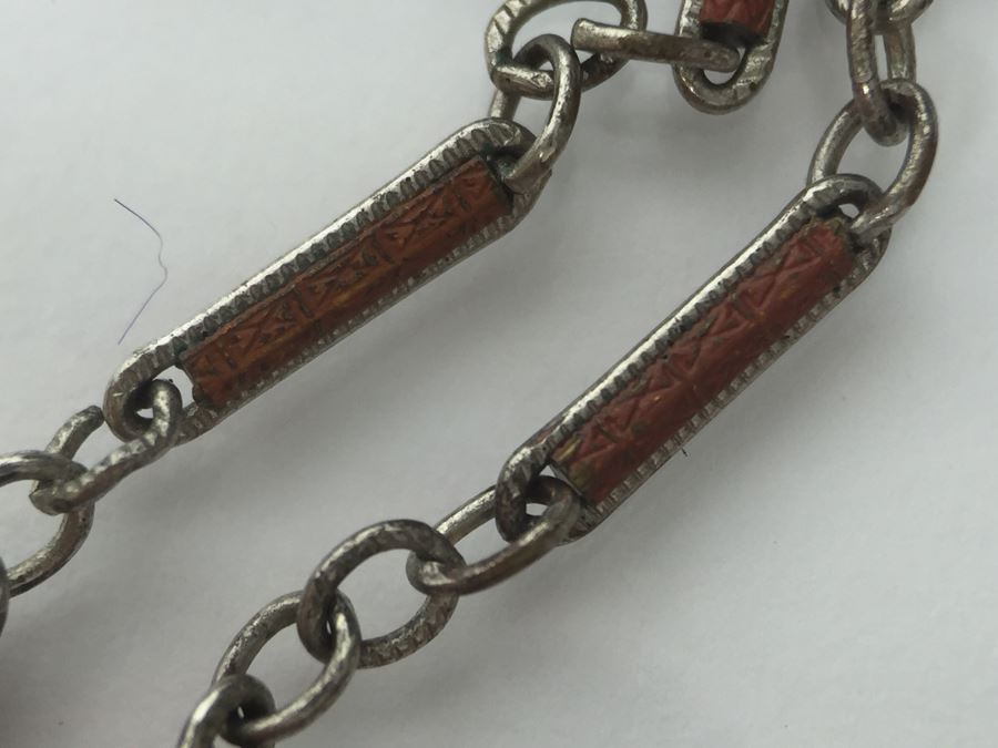 Vintage Sterling Silver Pendant With Marcasites And Chalcedony And Silver Plate On Copper Chain 12g [Photo 10]