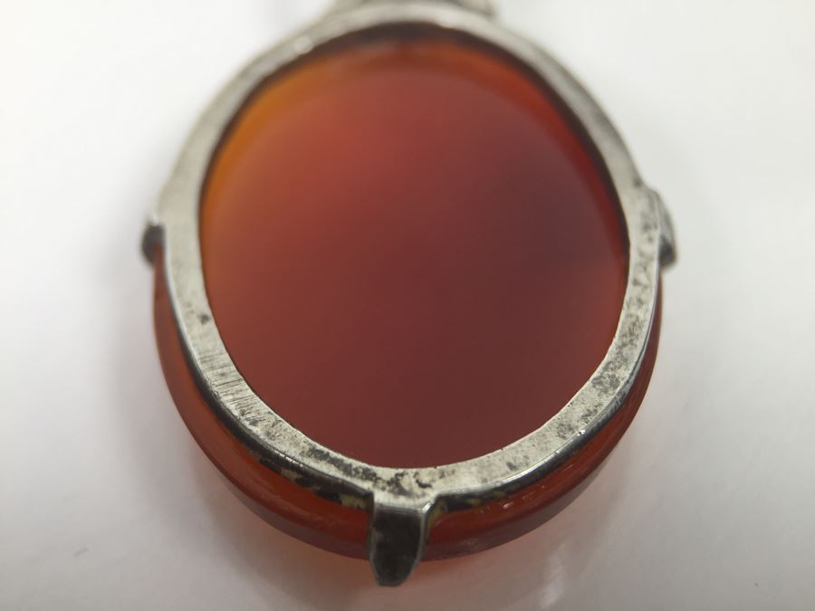 Vintage Sterling Silver Pendant With Marcasites And Chalcedony And Silver Plate On Copper Chain 12g [Photo 13]