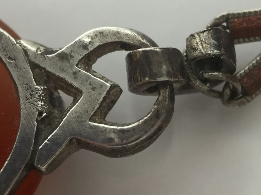 Vintage Sterling Silver Pendant With Marcasites And Chalcedony And Silver Plate On Copper Chain 12g [Photo 16]