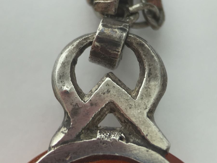 Vintage Sterling Silver Pendant With Marcasites And Chalcedony And Silver Plate On Copper Chain 12g [Photo 15]