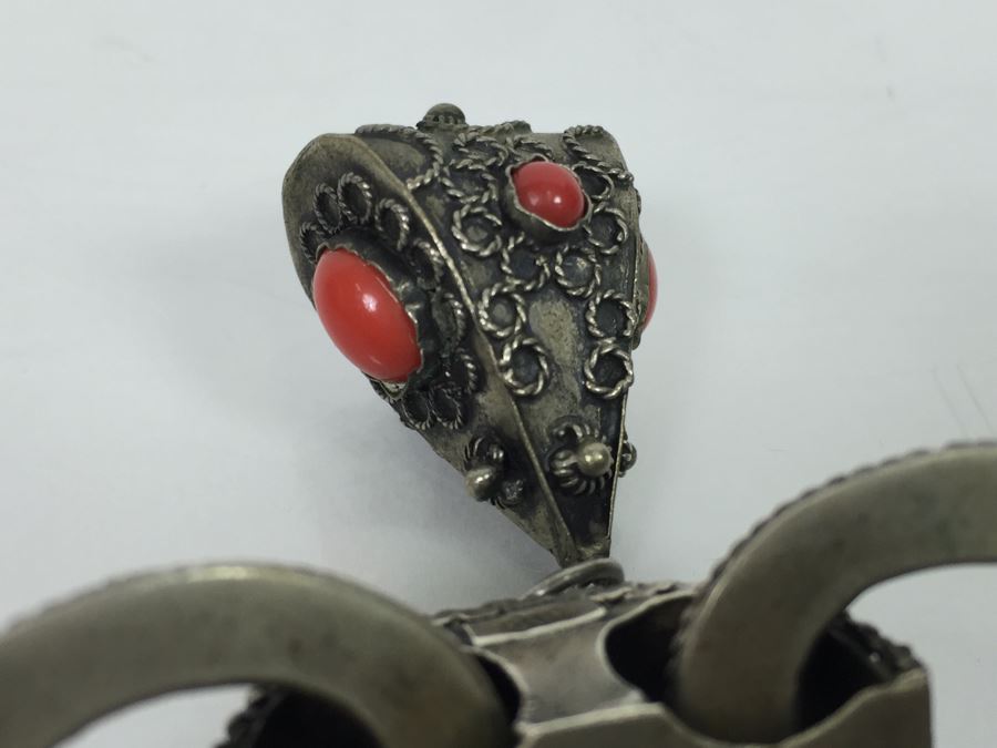 Stunning Vintage 800 Silver Charm Bracelet With Quartz And Chalcedony 66.2g [Photo 9]