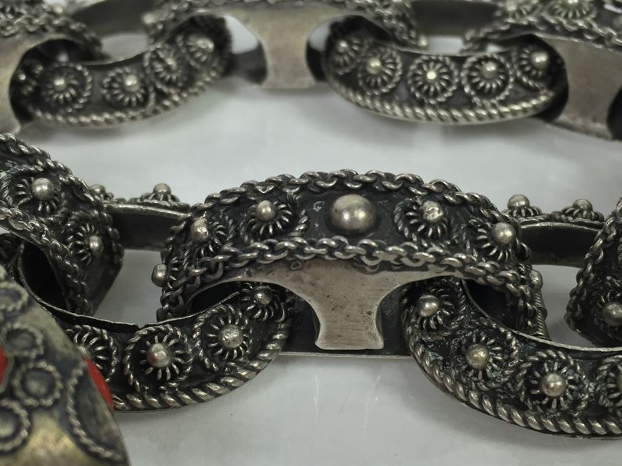 Stunning Vintage 800 Silver Charm Bracelet With Quartz And Chalcedony 66.2g [Photo 19]