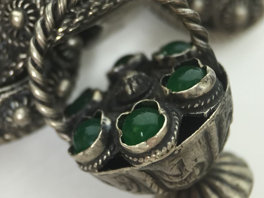 Stunning Vintage 800 Silver Charm Bracelet With Quartz And Chalcedony 66.2g [Photo 24]