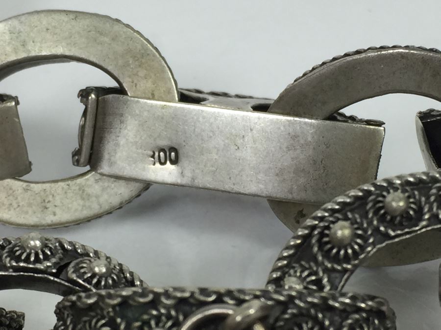 Stunning Vintage 800 Silver Charm Bracelet With Quartz And Chalcedony 66.2g [Photo 12]