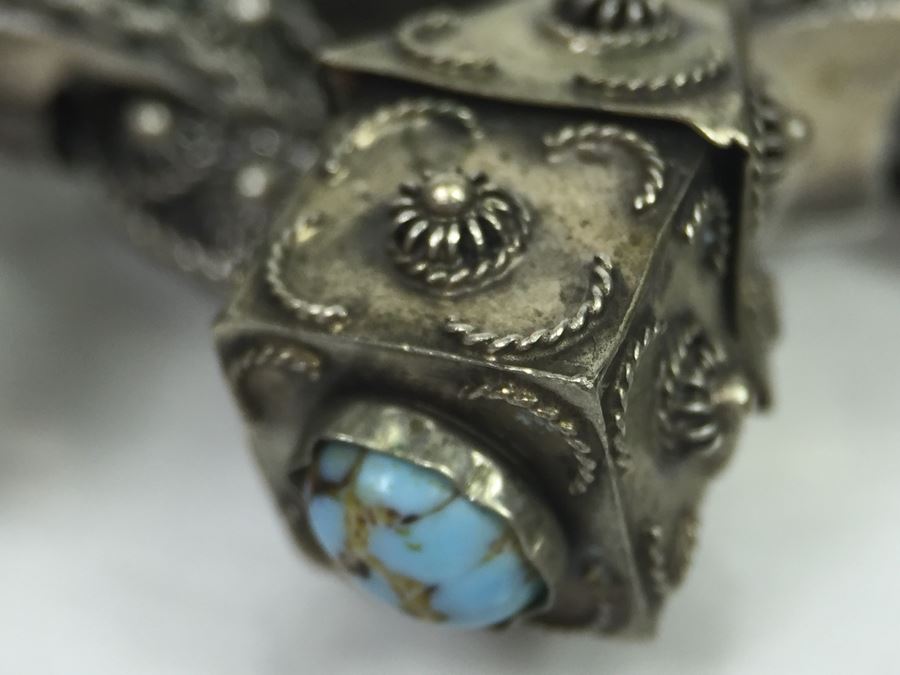 Stunning Vintage 800 Silver Charm Bracelet With Quartz And Chalcedony 66.2g [Photo 25]