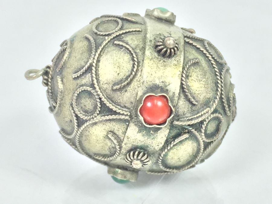 Vintage 800 Silver Pendant With Quartz And Chalcedony [Photo 2]