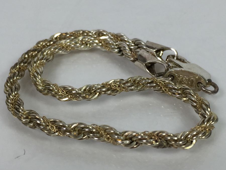 14K Yellow Gold And Sterling Silver Rope Chain Bracelet Signed Ma 5.8g