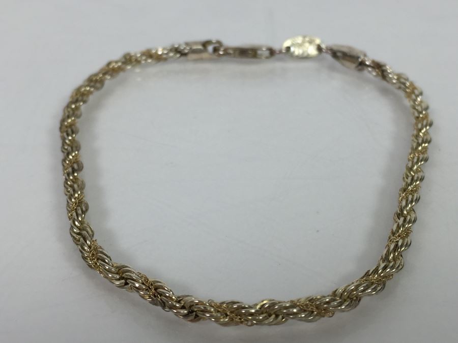 14K Yellow Gold And Sterling Silver Rope Chain Bracelet Signed Ma 5.8g