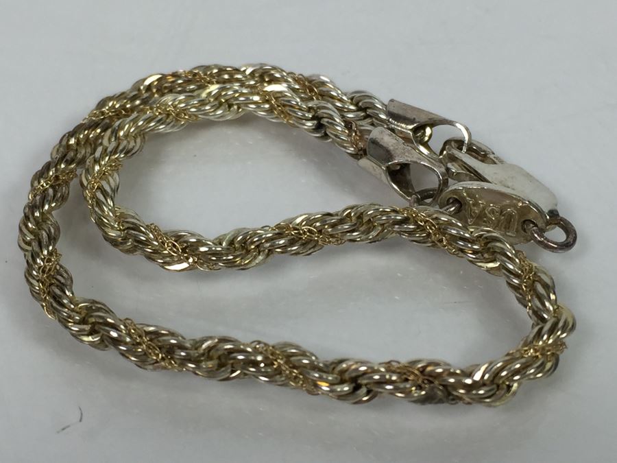 14K Yellow Gold And Sterling Silver Rope Chain Bracelet Signed Ma 5.8g