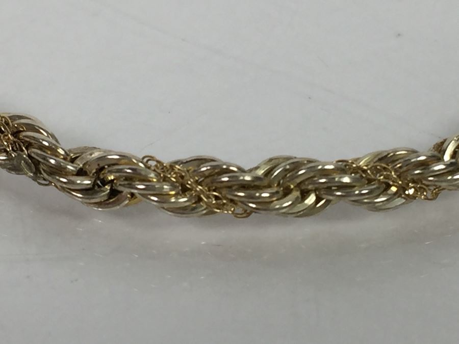 14K Yellow Gold And Sterling Silver Rope Chain Bracelet Signed Ma 5.8g