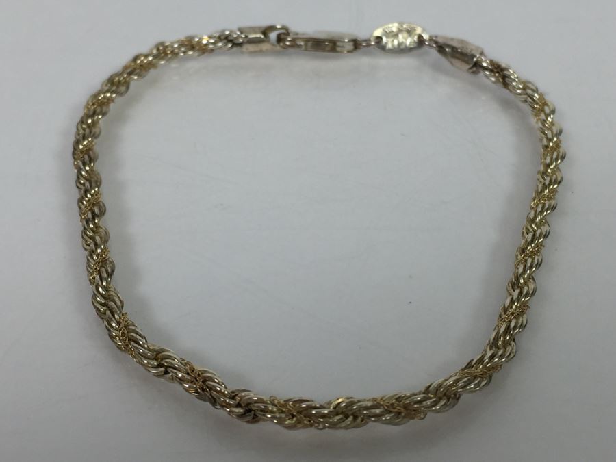 14K Yellow Gold And Sterling Silver Rope Chain Bracelet Signed Ma 5.8g [Photo 4]