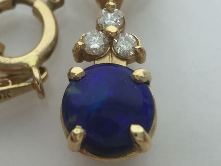14K Yellow Gold Black Opal And Diamond Pendant With Chain Plus Matching Earrings Diamonds Si-2 To I-1 Clarity GH Color 3.9g [Photo 13]
