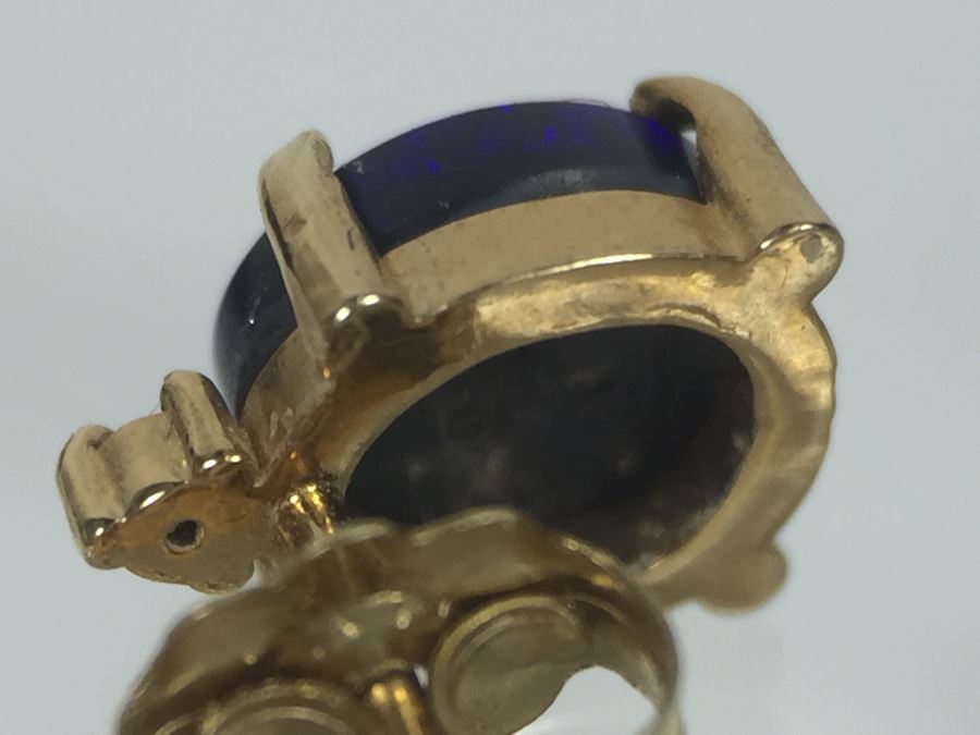 14K Yellow Gold Black Opal And Diamond Pendant With Chain Plus Matching Earrings Diamonds Si-2 To I-1 Clarity GH Color 3.9g [Photo 22]