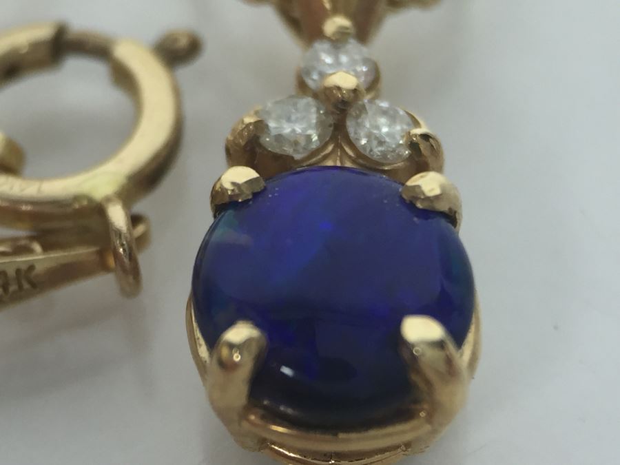 14K Yellow Gold Black Opal And Diamond Pendant With Chain Plus Matching Earrings Diamonds Si-2 To I-1 Clarity GH Color 3.9g [Photo 14]