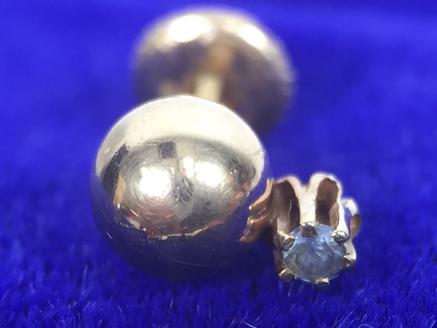 14K Yellow Gold Post Earrings With Light Blue Stone Signed NAOMI 1.2g [Photo 5]