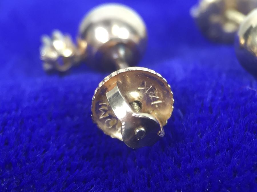 14K Yellow Gold Post Earrings With Light Blue Stone Signed NAOMI 1.2g [Photo 12]