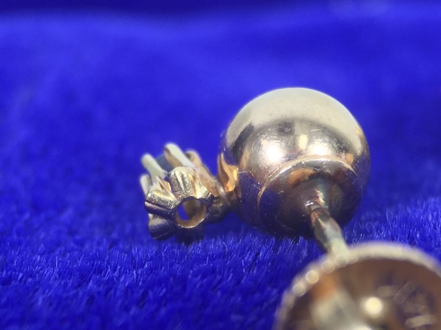 14K Yellow Gold Post Earrings With Light Blue Stone Signed NAOMI 1.2g [Photo 18]