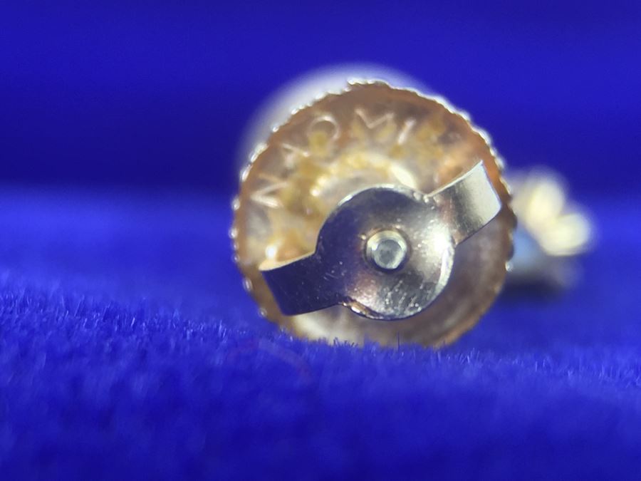 14K Yellow Gold Post Earrings With Light Blue Stone Signed NAOMI 1.2g [Photo 15]