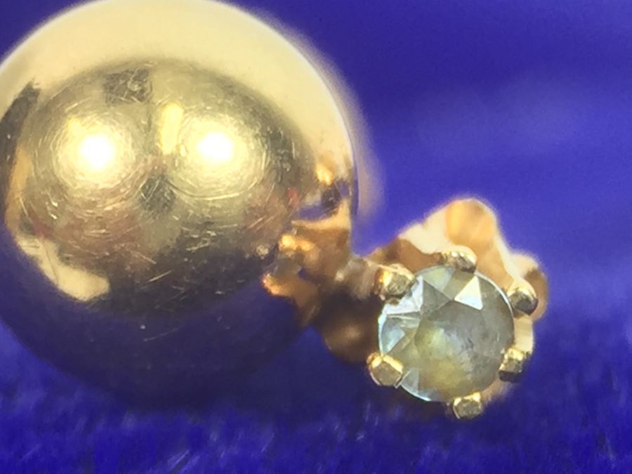 14K Yellow Gold Post Earrings With Light Blue Stone Signed NAOMI 1.2g [Photo 9]