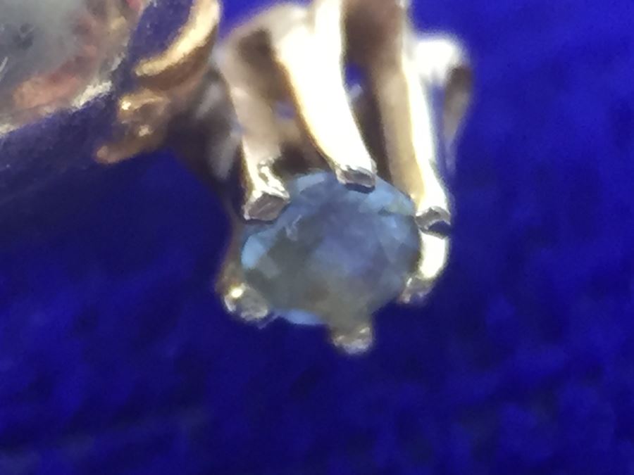 14K Yellow Gold Post Earrings With Light Blue Stone Signed NAOMI 1.2g [Photo 13]