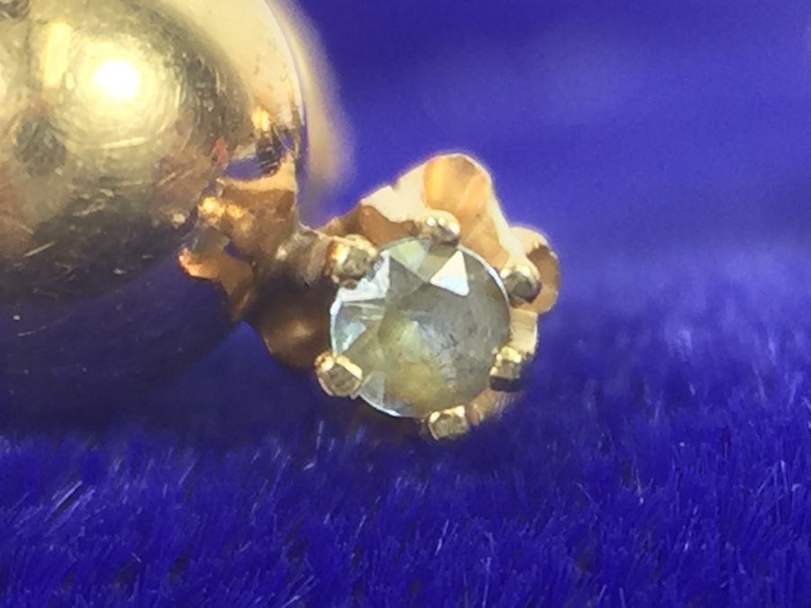 14K Yellow Gold Post Earrings With Light Blue Stone Signed NAOMI 1.2g [Photo 10]