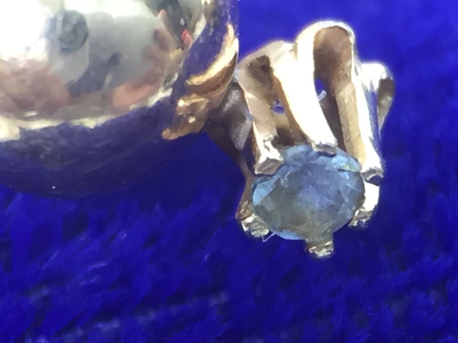 14K Yellow Gold Post Earrings With Light Blue Stone Signed NAOMI 1.2g [Photo 11]