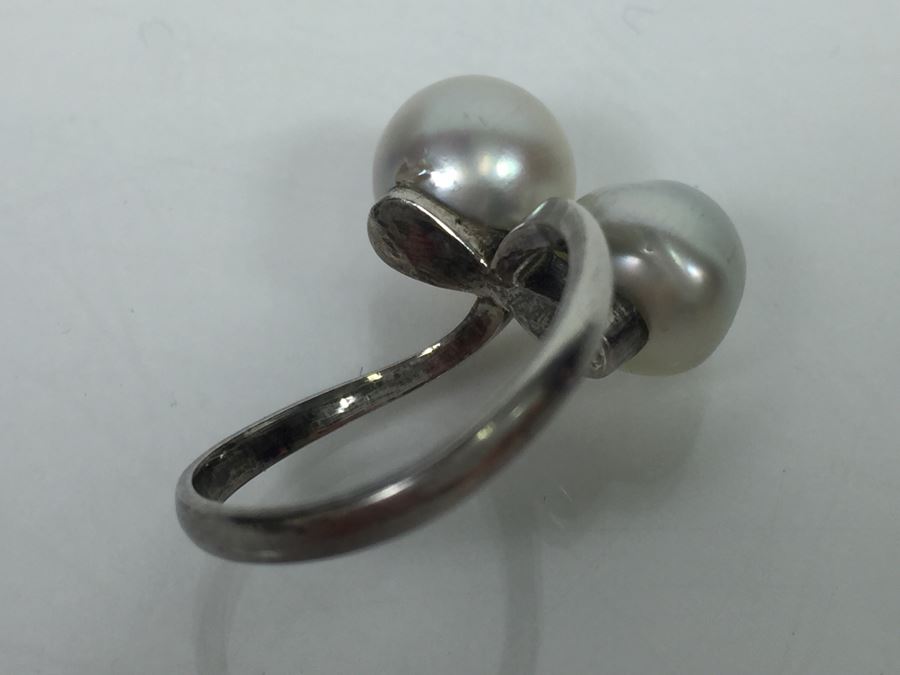 Sterling Silver Ring With (2) Pearls 3.9g [Photo 6]